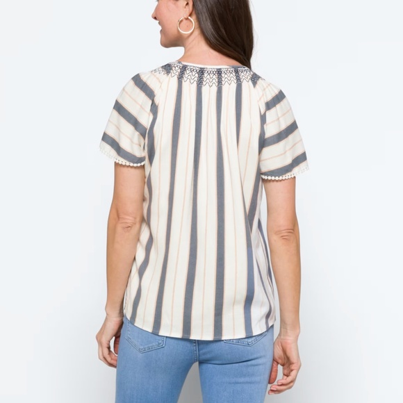 Mallory Embroidered top Daniel Rainn Blue White Stripe XL - Picture 2 of 5